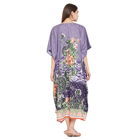Floral Printed Purple Polyester Kaftan Dress for Women by Gypsie Blu - Picture 8 of 9